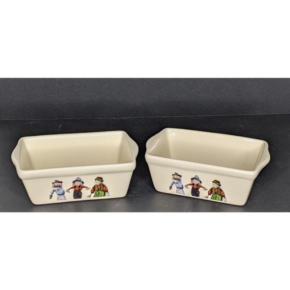 NEW Mini Loaf Pans Ceramic Harvest Scarecrows 5.5 x 3.5" Gift Small Chip CUTE - Picture 1 of 6